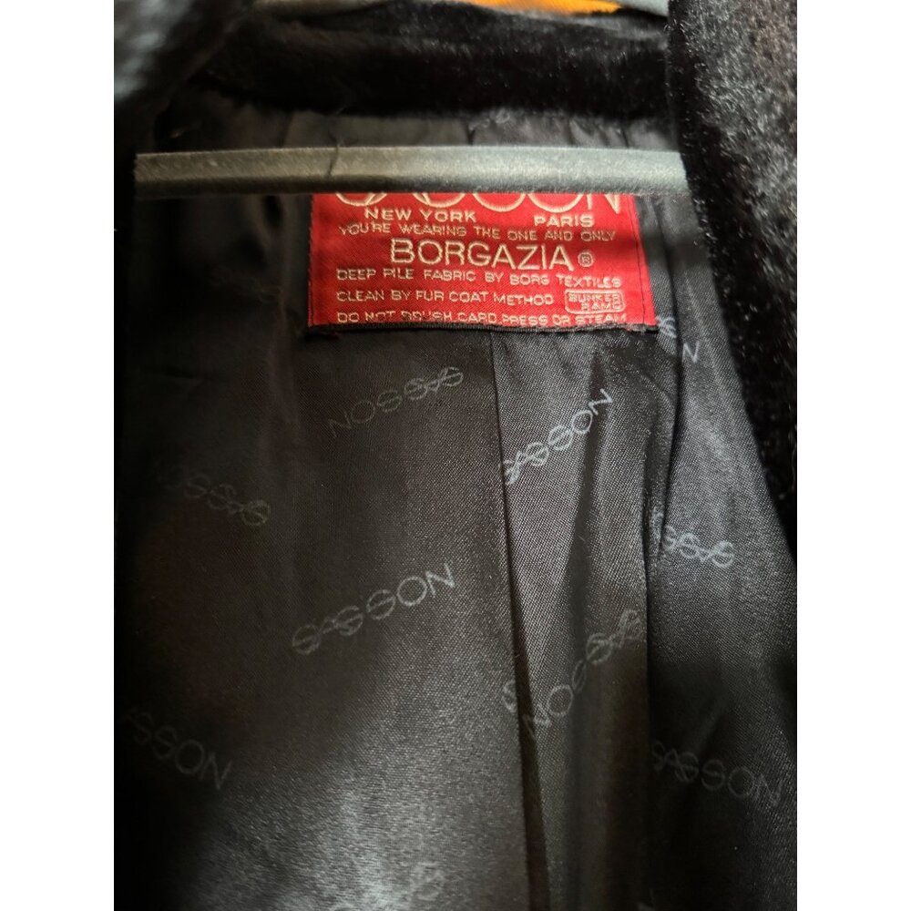 Vintage 1970s Sasson "Borgazia" Black Plush Faux Fur Coat Womens Glam - Picture 3 of 5